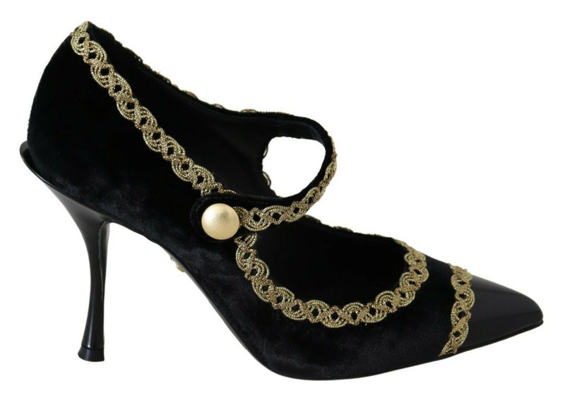 Dolce & Gabbana Elegant Gold-Embroidered Black Velvet Women's Pumps