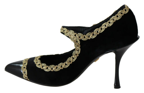 Dolce & Gabbana Elegant Gold-Embroidered Black Velvet Women's Pumps