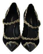 Dolce & Gabbana Elegant Gold-Embroidered Black Velvet Women's Pumps