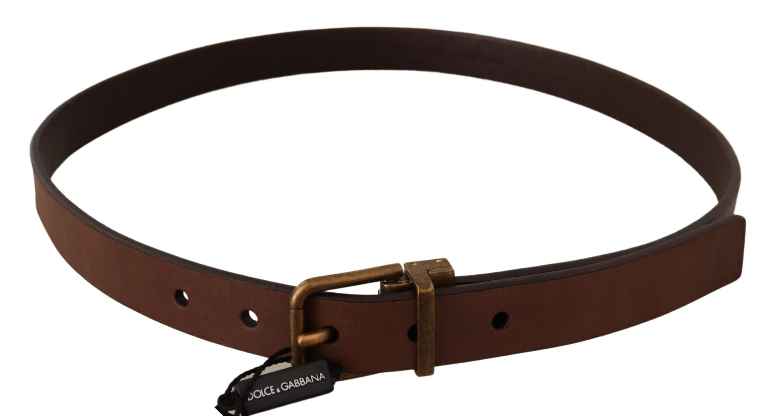 Dolce & Gabbana Elegant Brown Leather Belt with Gold Men's Buckle