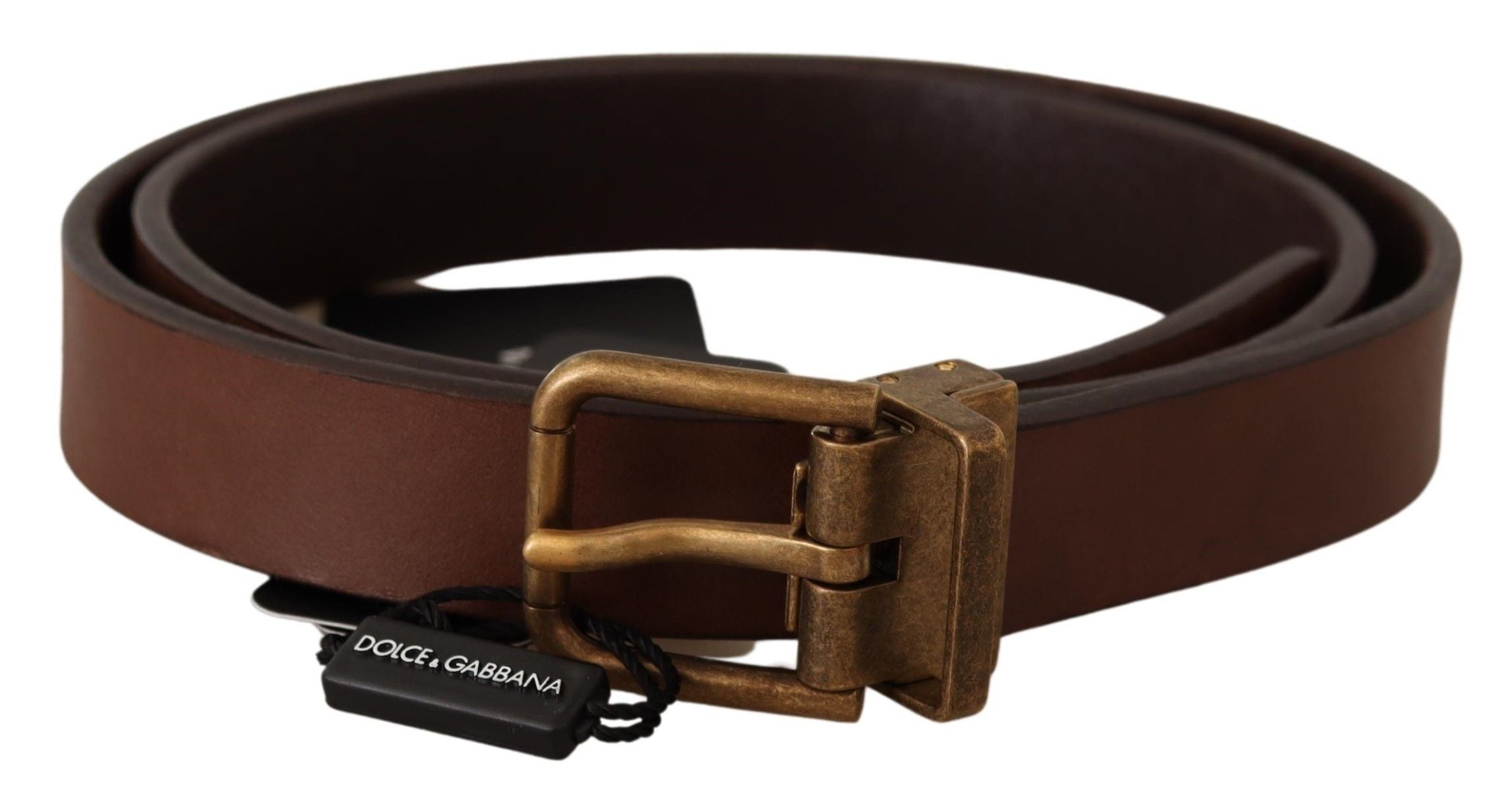 Dolce & Gabbana Elegant Brown Leather Belt with Gold Men's Buckle