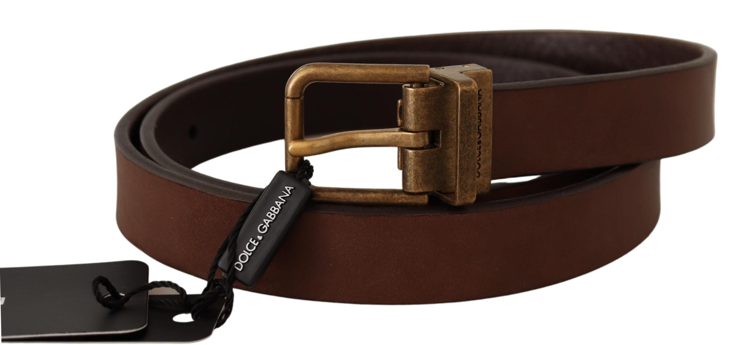 Dolce & Gabbana Elegant Brown Leather Belt with Gold Men's Buckle