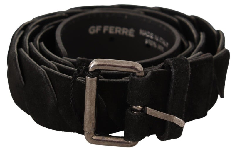 GF Ferre Elegant Black Waist Belt with Metal Men's Buckle