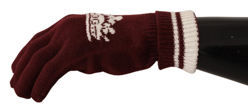 Dolce & Gabbana Elegant Red Cashmere Gloves with Crown Men's Motif