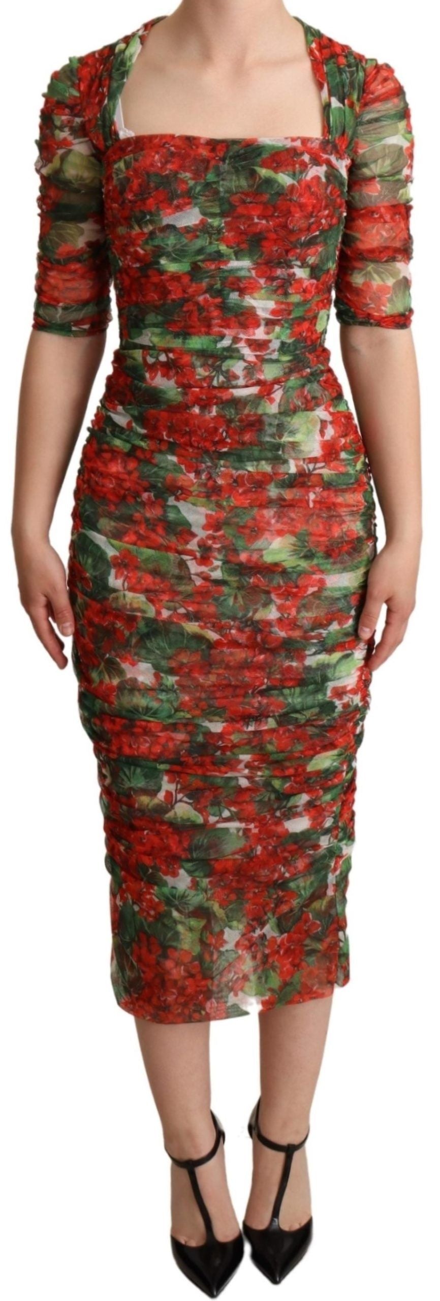 Dolce & Gabbana Elegant Red Floral Midi Sheath Women's Dress