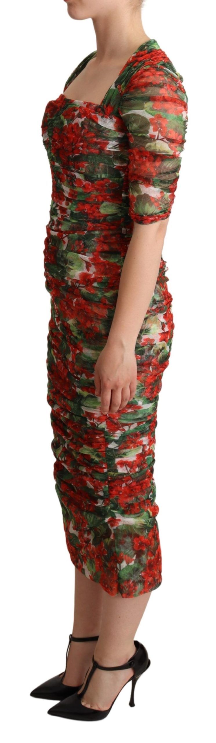 Dolce & Gabbana Elegant Red Floral Midi Sheath Women's Dress