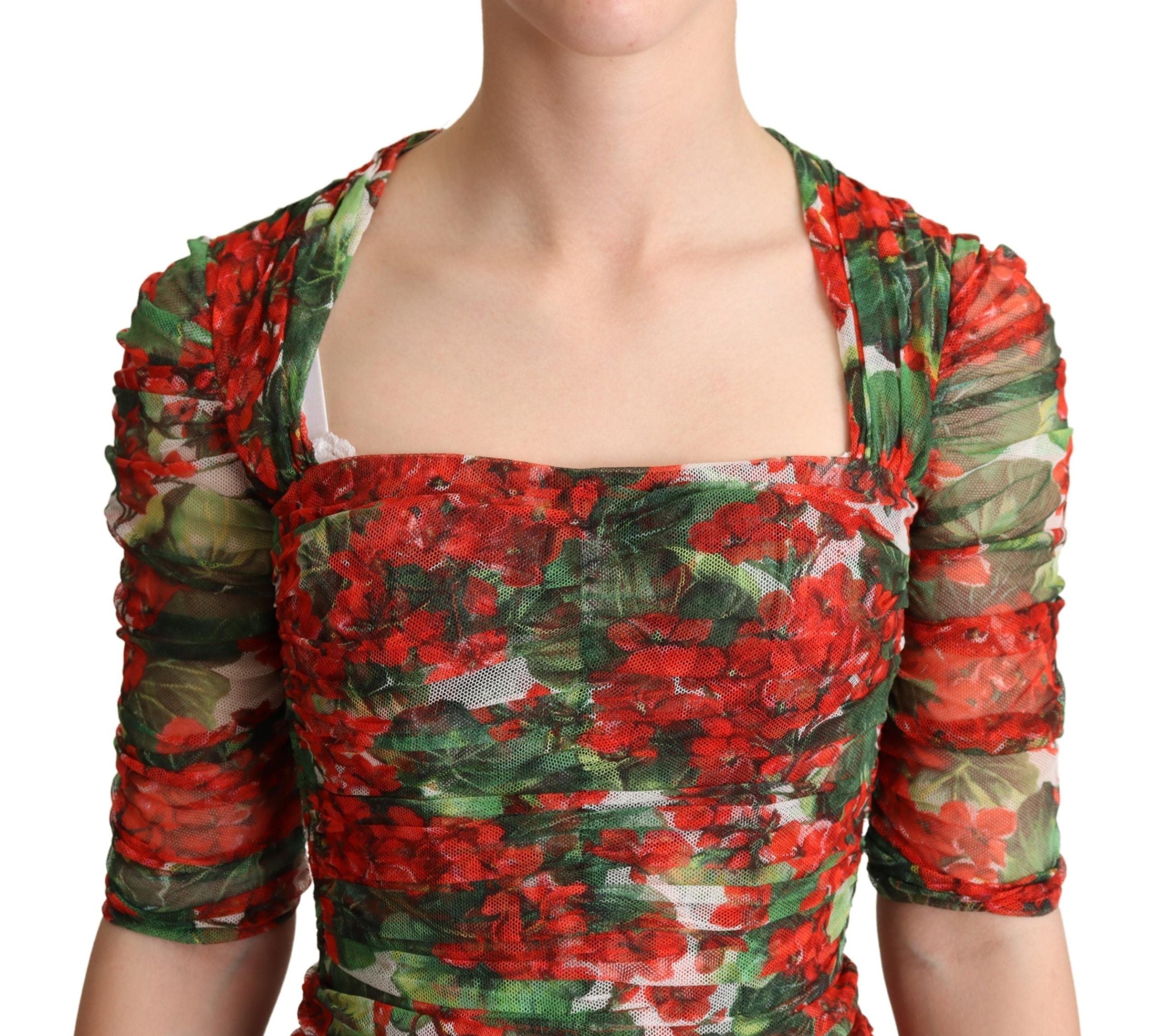 Dolce & Gabbana Elegant Red Floral Midi Sheath Women's Dress