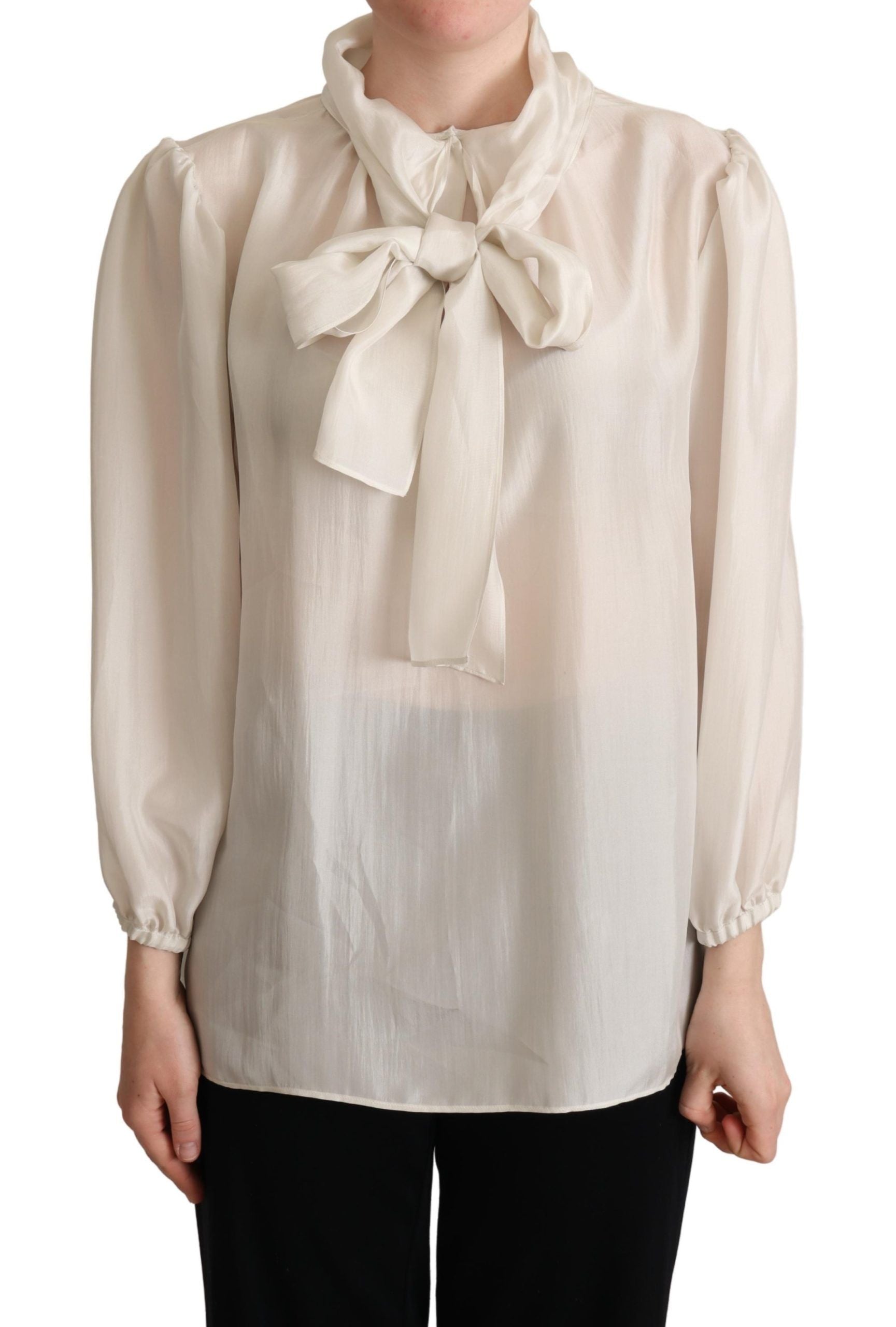 Dolce & Gabbana Elegant Light Gray Silk Ascot Women's Blouse