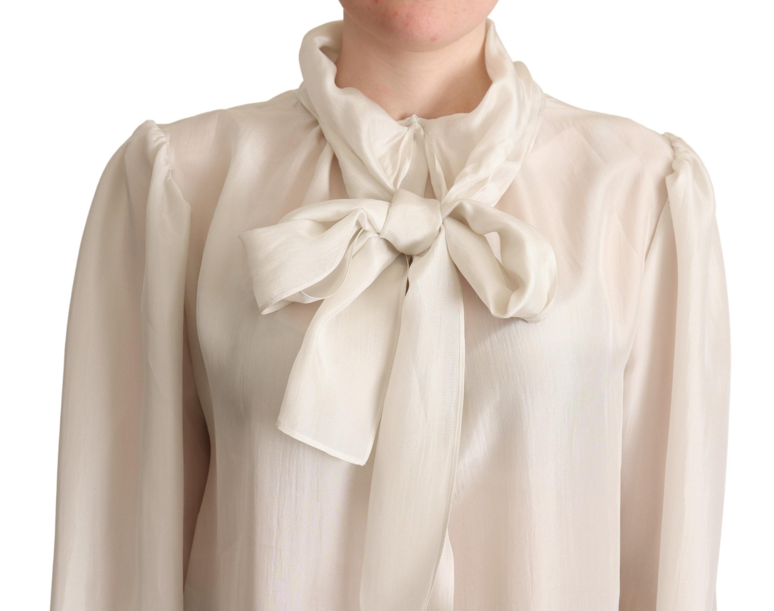 Dolce & Gabbana Elegant Light Gray Silk Ascot Women's Blouse