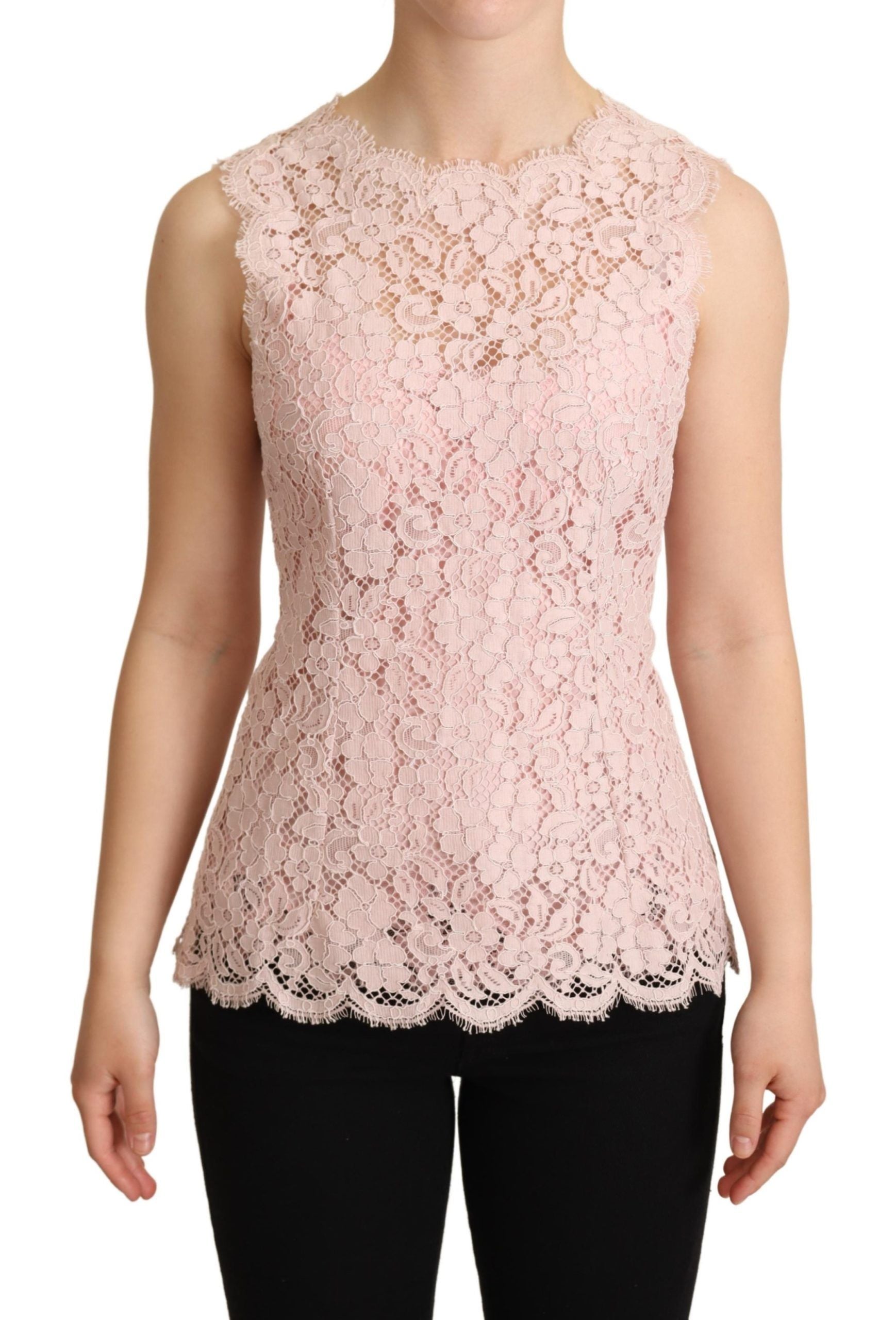 Dolce & Gabbana Elegant Pink Lace Sleeveless Women's Blouse