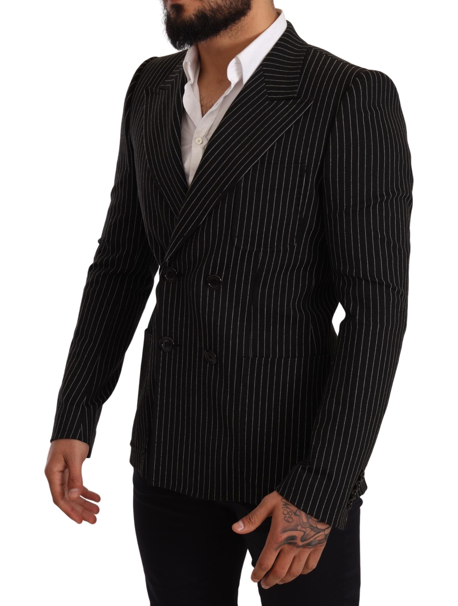 Dolce & Gabbana Elegant Striped Wool Blazer with Silk Men's Lining