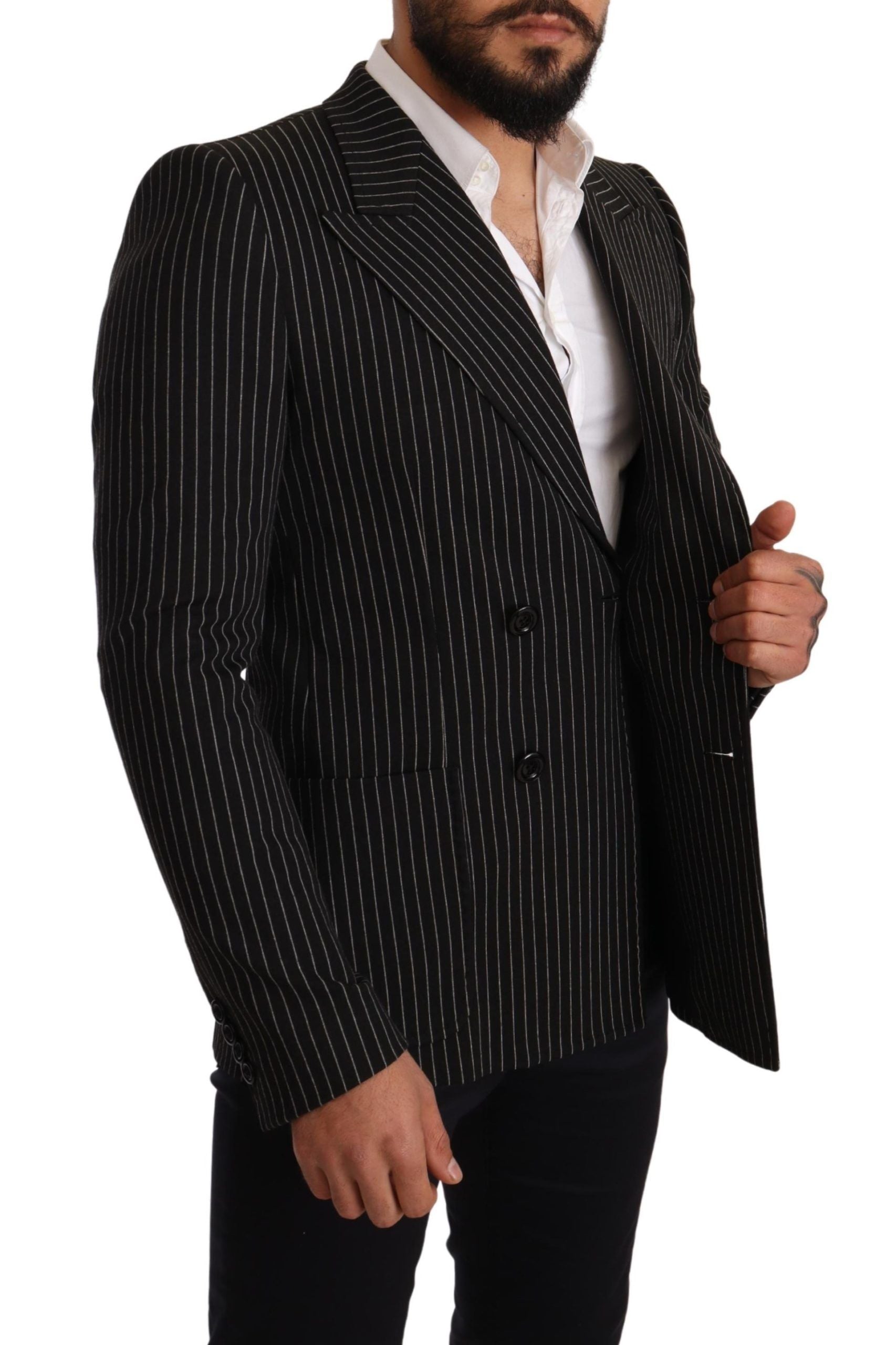 Dolce & Gabbana Elegant Striped Wool Blazer with Silk Men's Lining