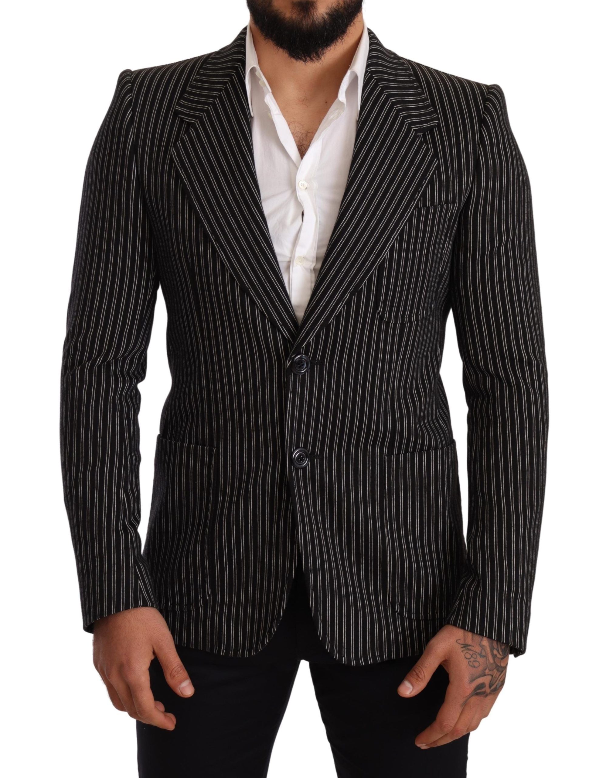 Dolce & Gabbana Elegant Black Striped Virgin Wool Men's Blazer