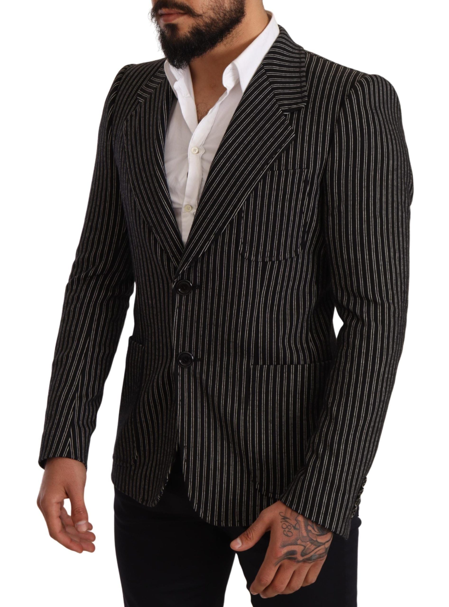 Dolce & Gabbana Elegant Black Striped Virgin Wool Men's Blazer