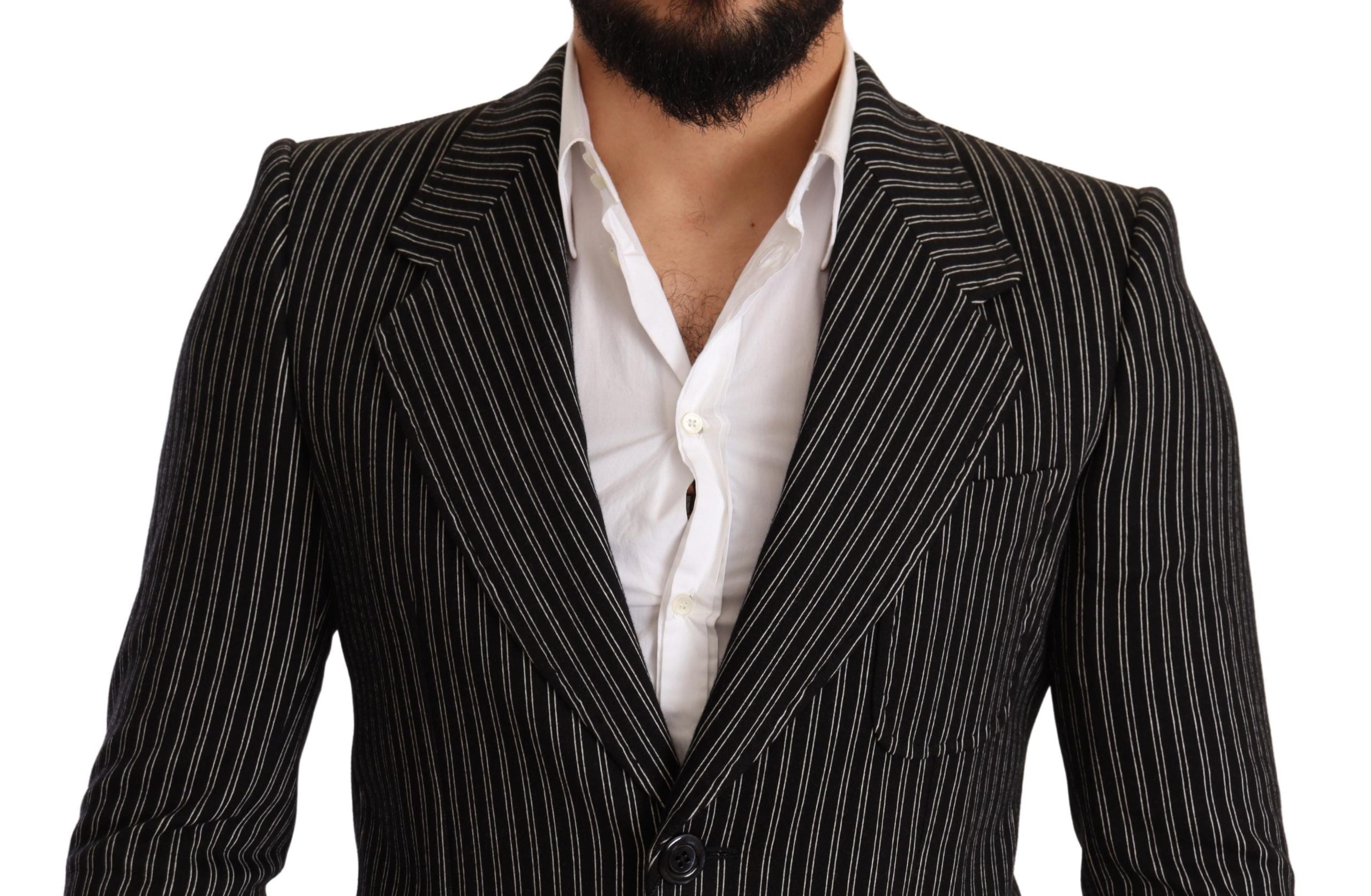 Dolce & Gabbana Elegant Black Striped Virgin Wool Men's Blazer