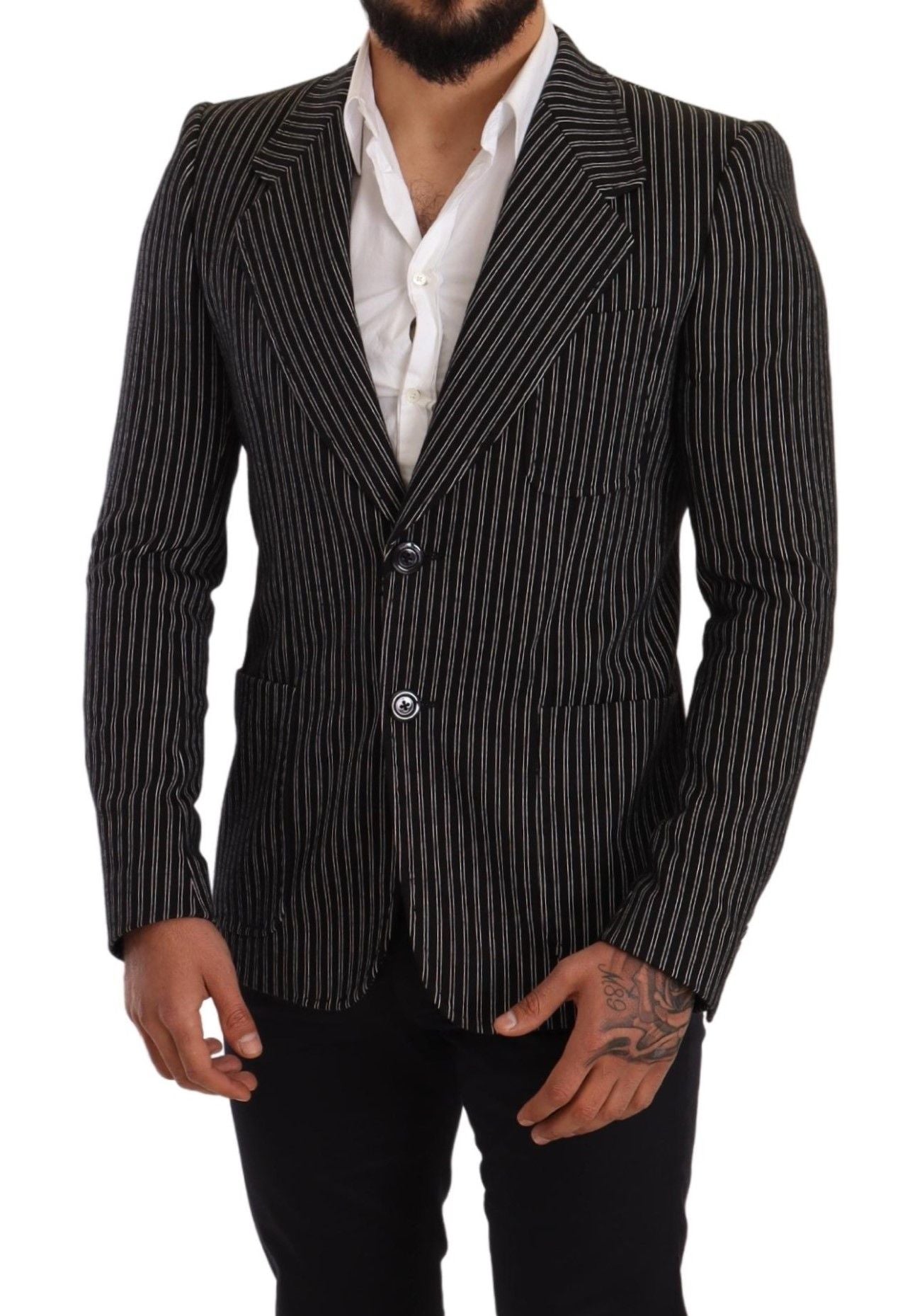 Dolce & Gabbana Elegant Black Striped Virgin Wool Men's Blazer