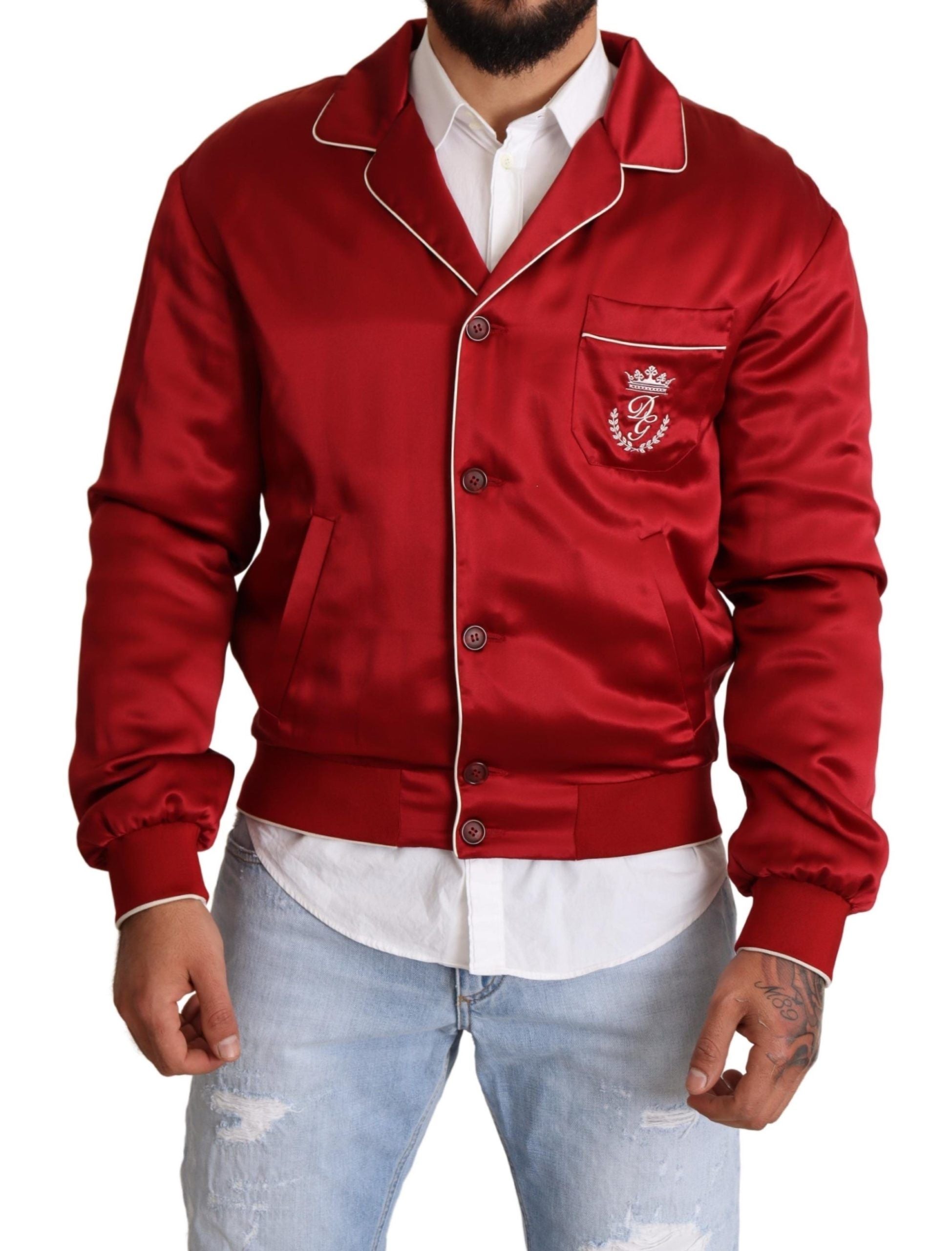 Dolce & Gabbana Sumptuous Silk Red Bomber Men's Jacket