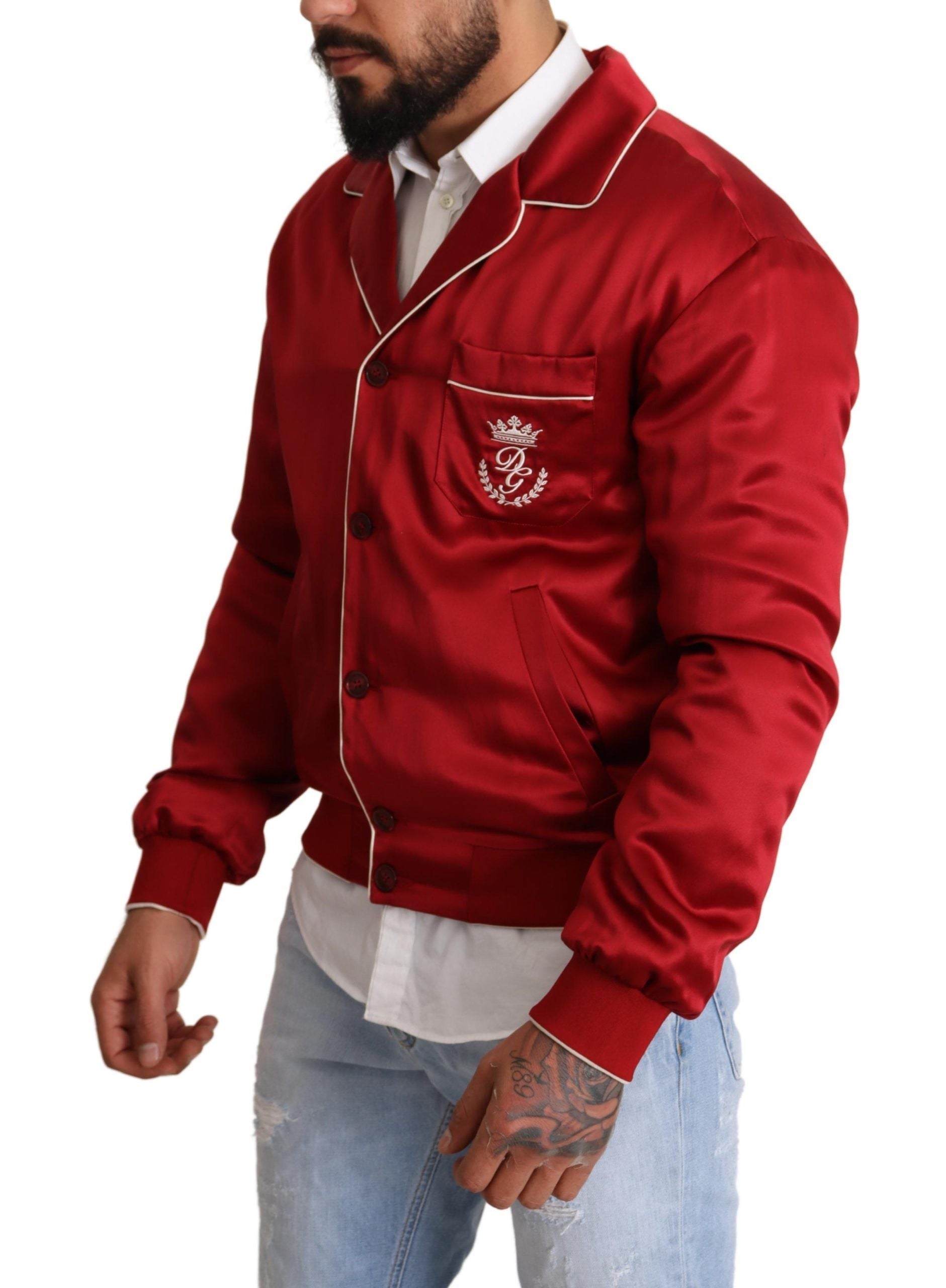 Dolce & Gabbana Sumptuous Silk Red Bomber Men's Jacket