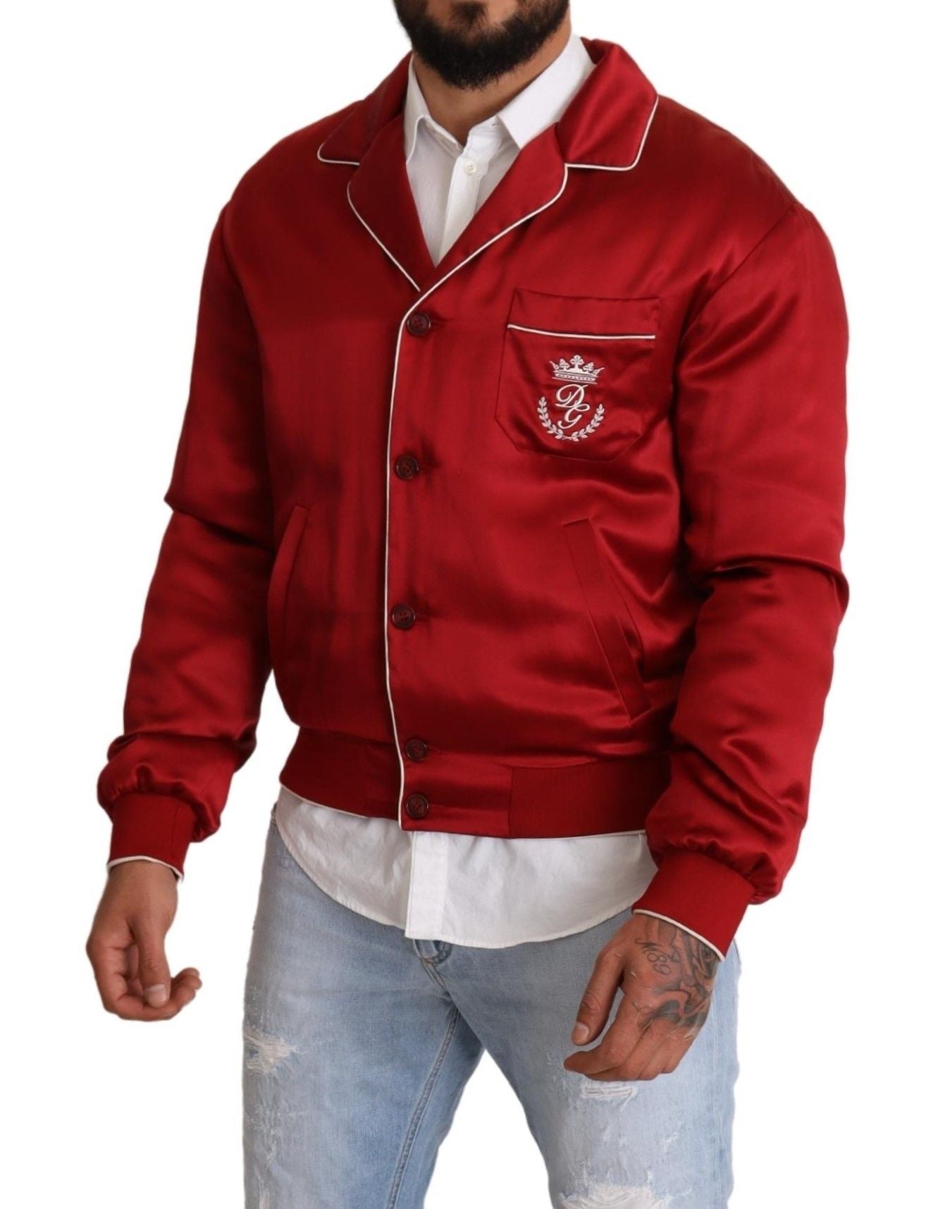 Dolce & Gabbana Sumptuous Silk Red Bomber Men's Jacket