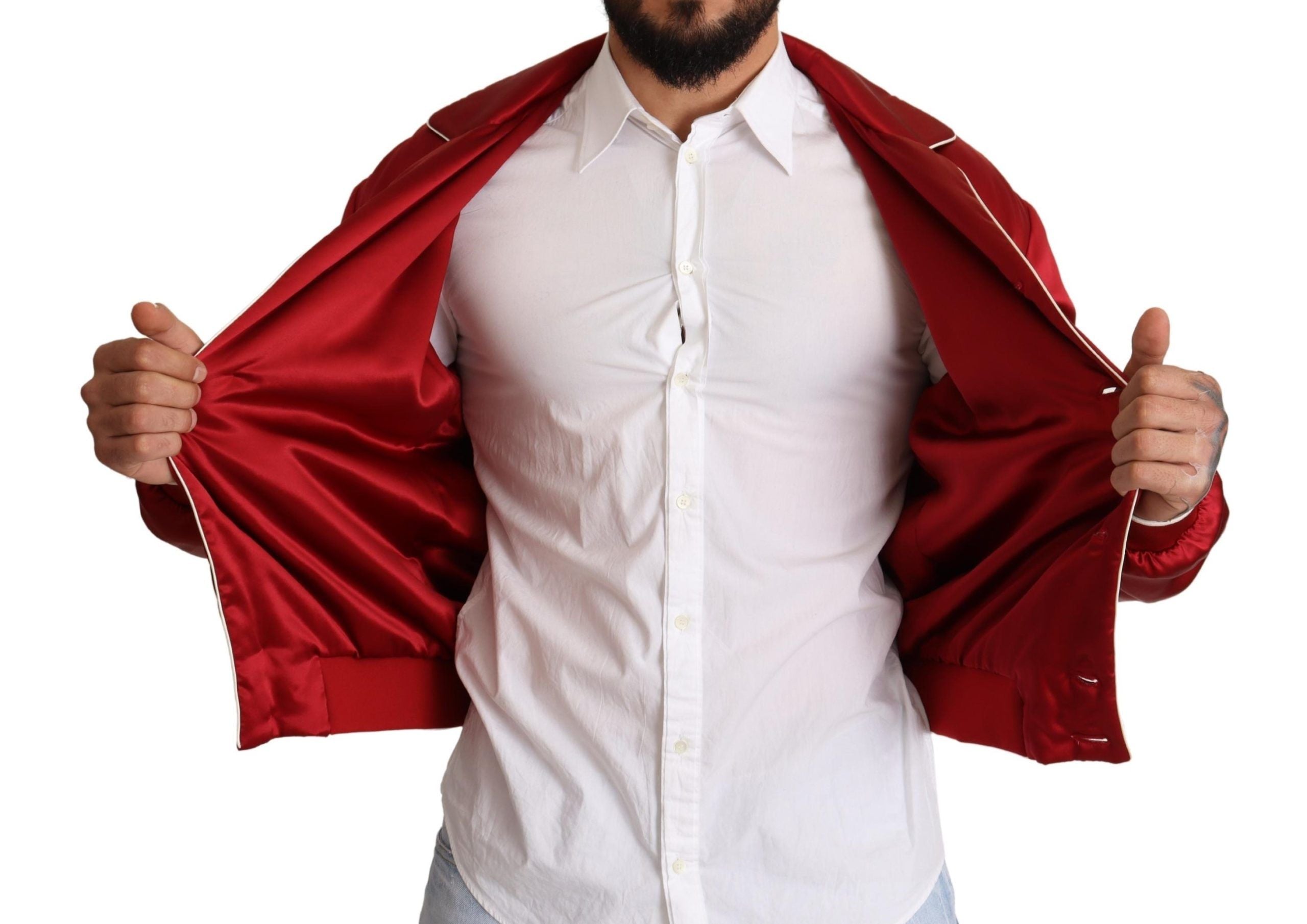 Dolce & Gabbana Sumptuous Silk Red Bomber Men's Jacket