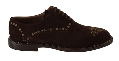 Dolce & Gabbana Elegant Brown Suede Studded Derby Men's Shoes