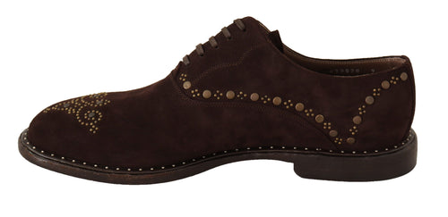 Dolce & Gabbana Elegant Brown Suede Studded Derby Men's Shoes