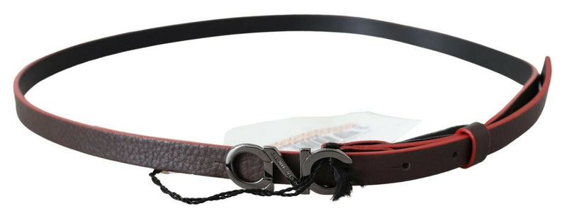 Costume National Maroon & Black Italian Leather Fashion Women's Belt