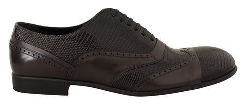 Dolce & Gabbana Elegant Brown Lizard Leather Oxford Men's Shoes