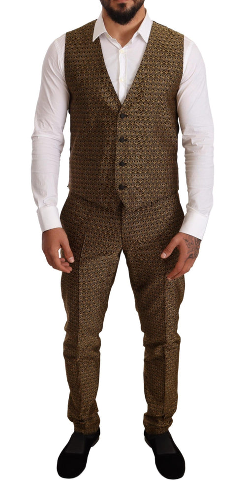 Dolce & Gabbana Elegant Yellow Patterned Three-Piece Men's Suit