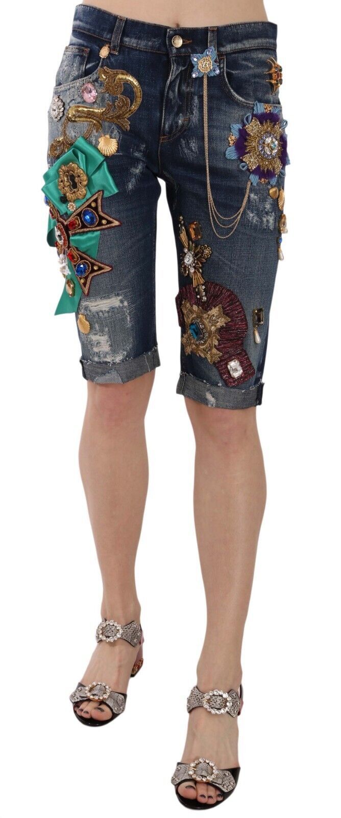 Dolce & Gabbana Elegant Knee-Length Embellished Denim Women's Shorts