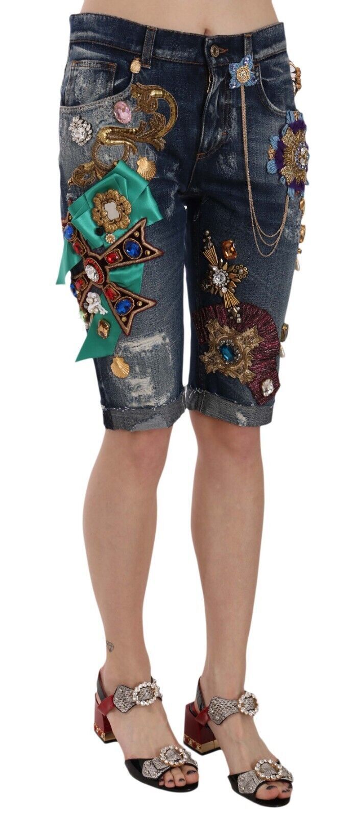 Dolce & Gabbana Elegant Knee-Length Embellished Denim Women's Shorts