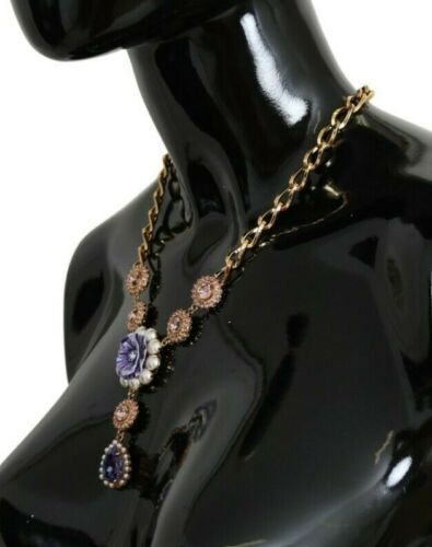 Dolce & Gabbana Elegant Gold Crystal Floral Charm Women's Necklace