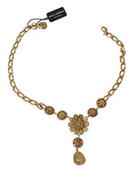 Dolce & Gabbana Elegant Gold Crystal Floral Charm Women's Necklace