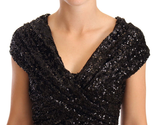 Dolce & Gabbana Elegant Black Sequined Open Shoulder Women's Gown