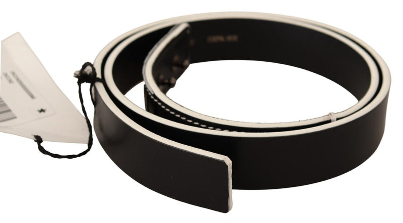 Costume National Chic Black Leather Fashion Belt with White Women's Accents