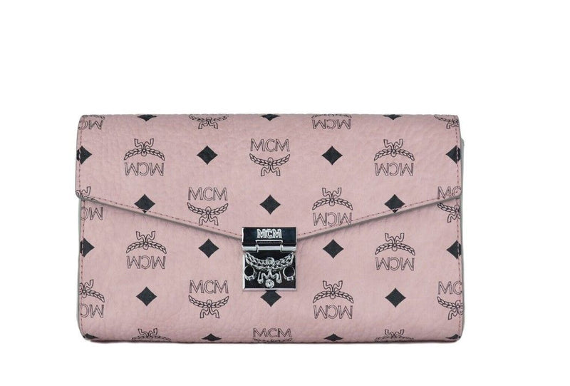 MCM Medium Soft Pink Signature Diamond Logo Leather Clutch Crossbody Women's Handbag