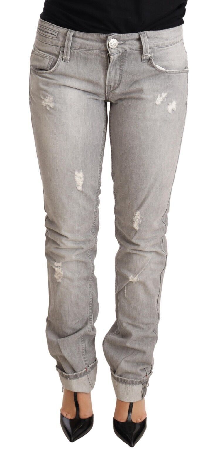 Acht Chic Slim Fit Tattered Gray Wash Women's Jeans