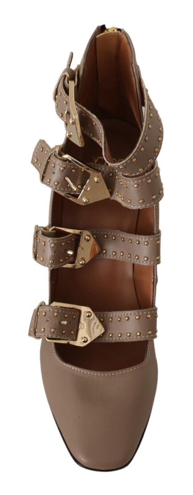 MY TWIN Elegant Leather Multi-Buckle Heels in Women's Brown