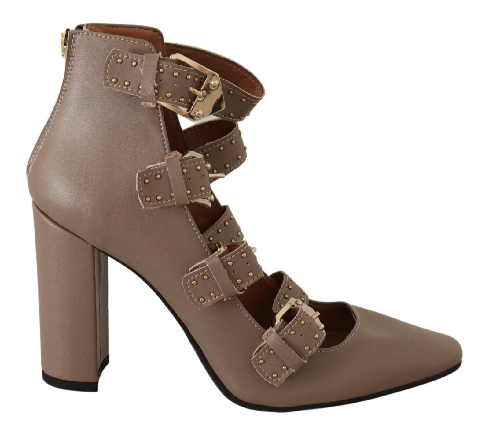 MY TWIN Elegant Leather Multi-Buckle Heels in Women's Brown