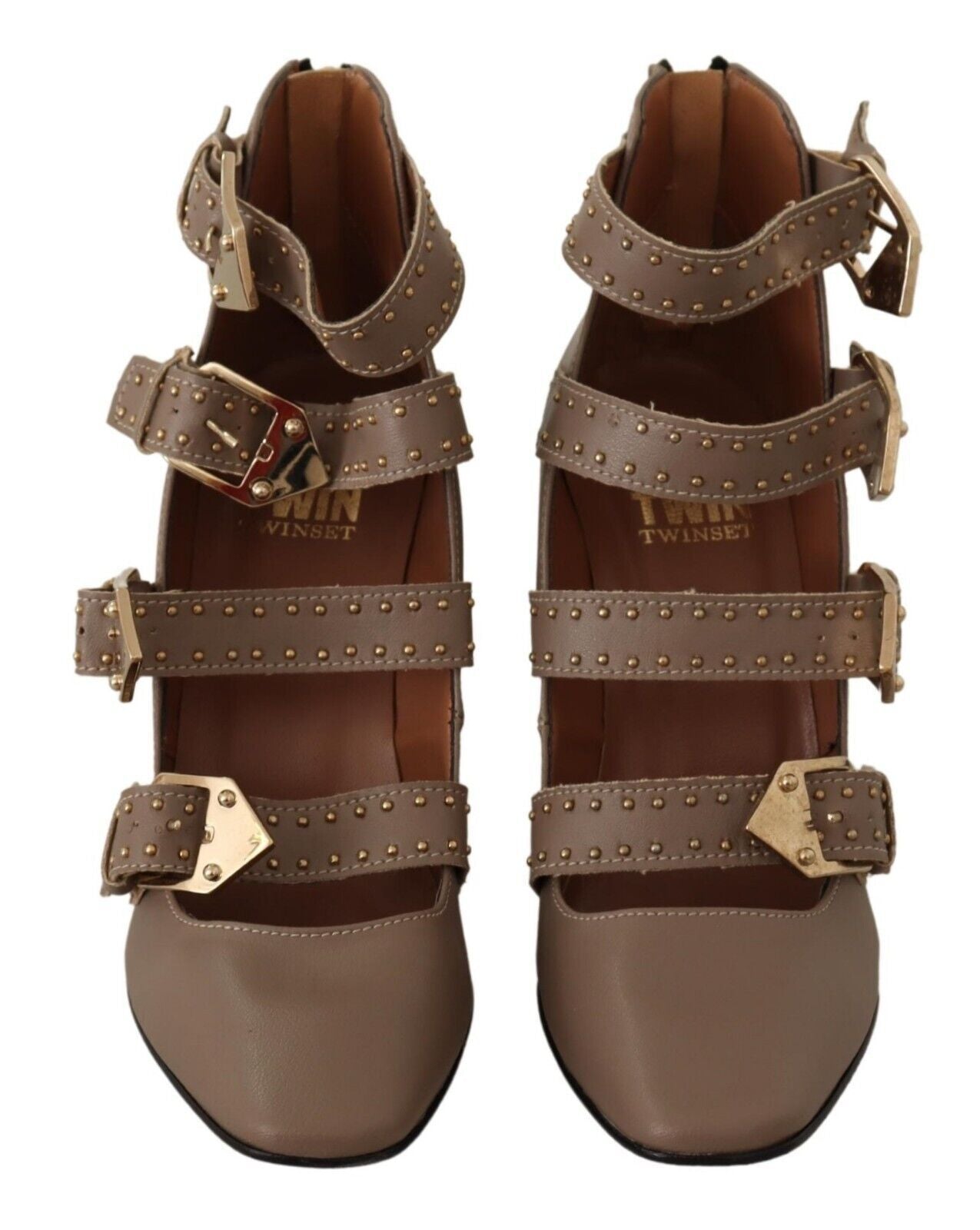 MY TWIN Elegant Leather Multi-Buckle Heels in Women's Brown