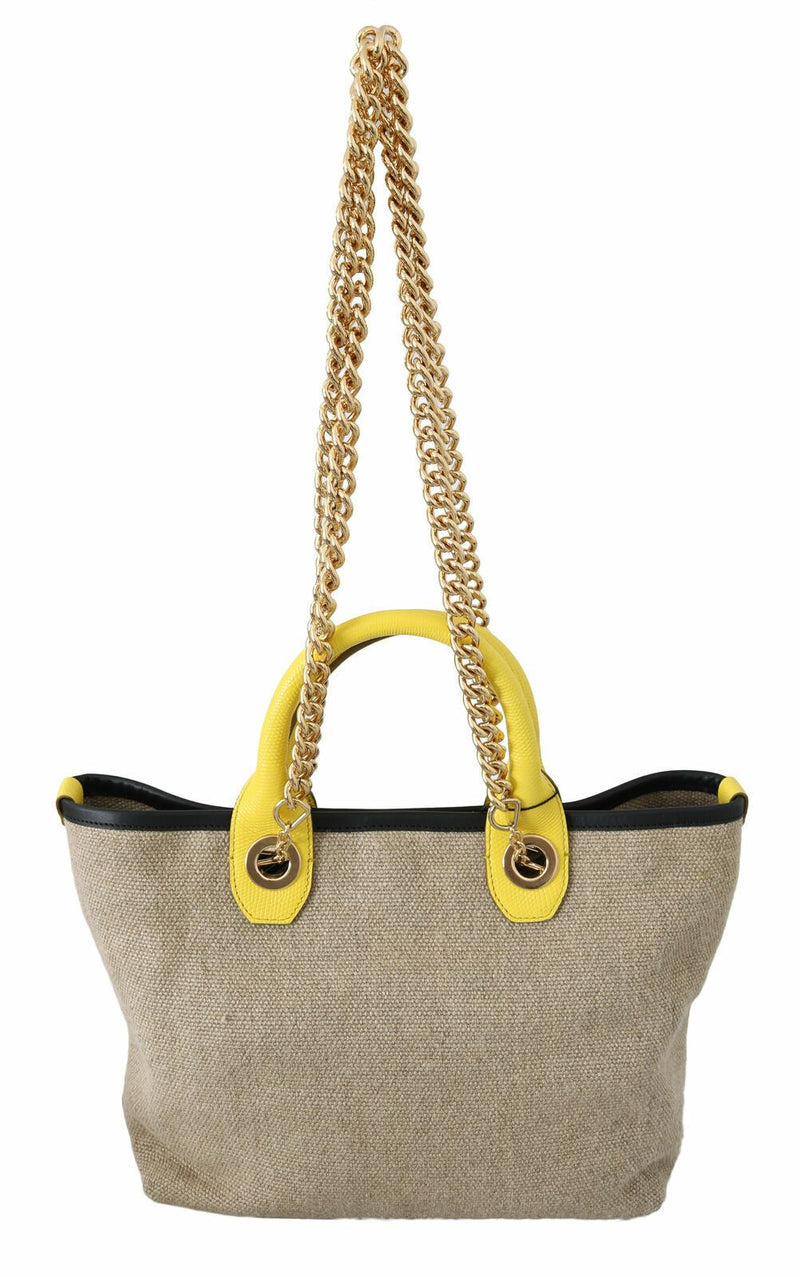 Dolce & Gabbana Beige Linen-Calf Tote with Gold Women's Chain