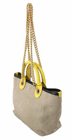 Dolce & Gabbana Beige Linen-Calf Tote with Gold Women's Chain