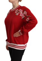 Dolce & Gabbana Elegant Red Crewneck Pullover with Floral Women's Motif