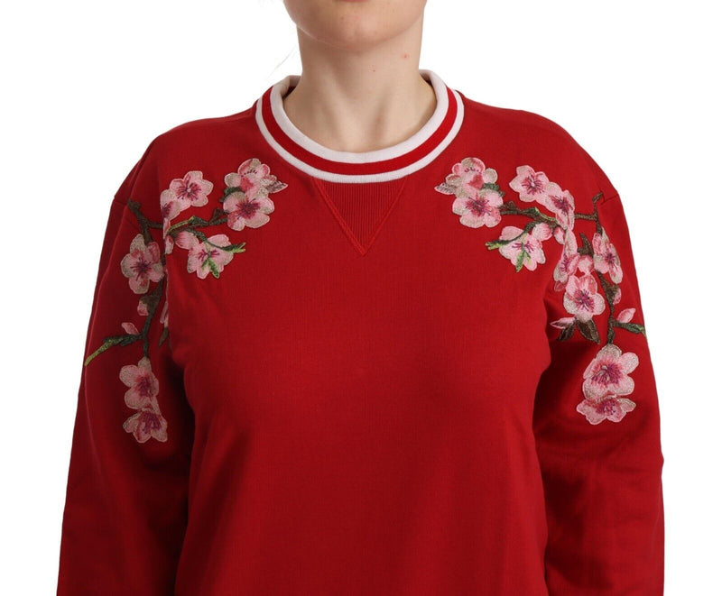 Dolce & Gabbana Elegant Red Crewneck Pullover with Floral Women's Motif