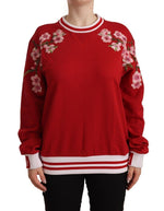 Dolce & Gabbana Elegant Red Crewneck Pullover with Floral Women's Motif