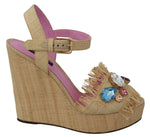 Dolce & Gabbana Beige Silk Strap Wedge Women's Sandals