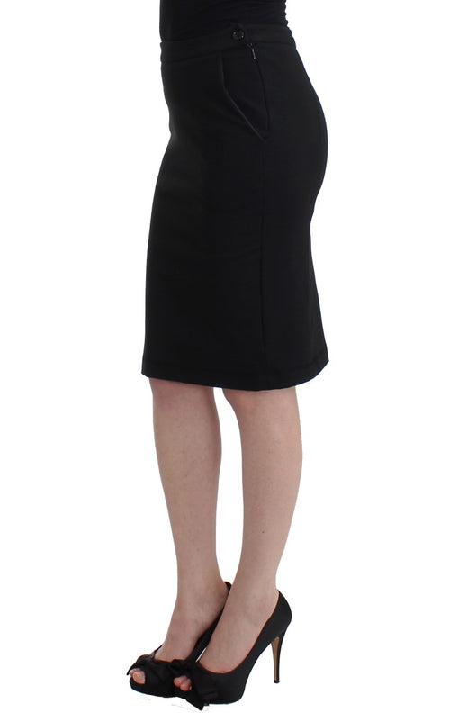 GF Ferre Chic Black Pencil Skirt Knee Length with Side Women's Zip