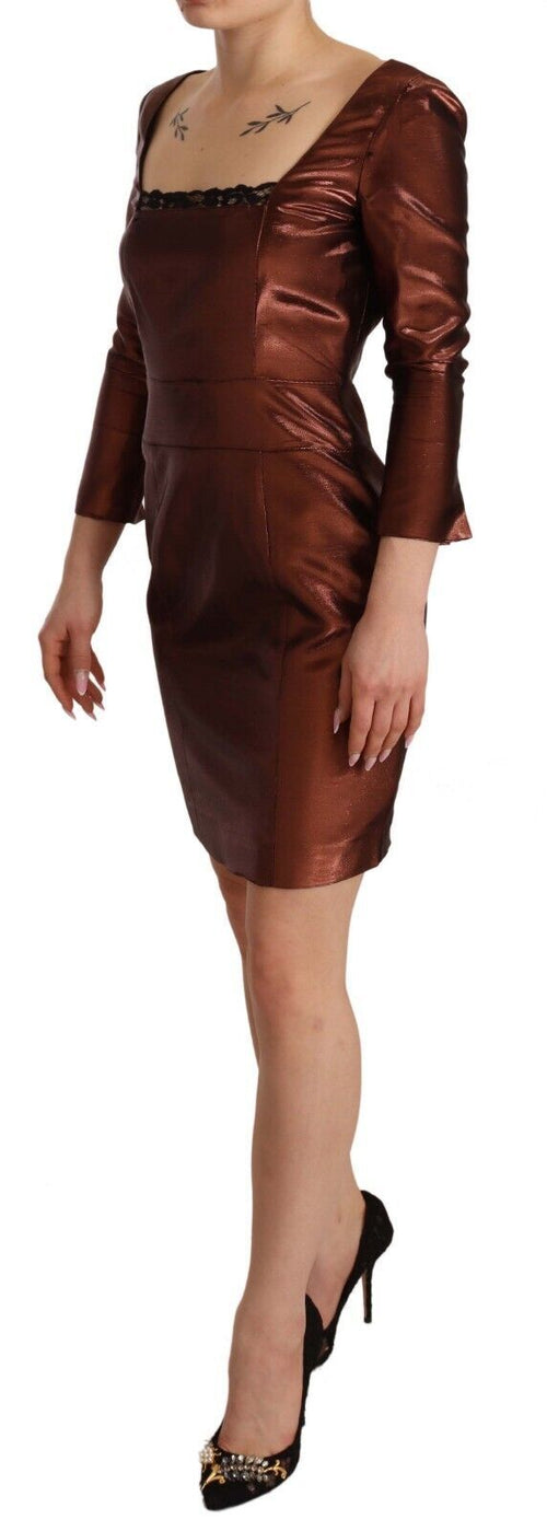 GF Ferre Elegant Bronze Sheath Mini Dress with Square Women's Neck