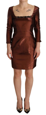 GF Ferre Elegant Bronze Sheath Mini Dress with Square Women's Neck