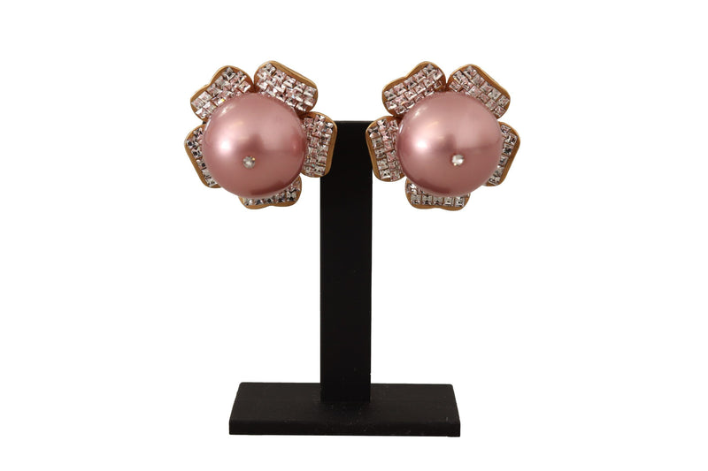 Dolce & Gabbana Elegant Floral Crystal Pearl Clip-On Women's Earrings